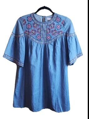 Zara kids Embroidered Blue Boho dress/Tunic Top sz 13-14 girls